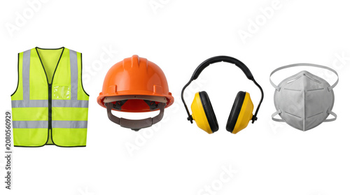 Tableau sur toile Industrial construction safety vest helmet and protective gear
