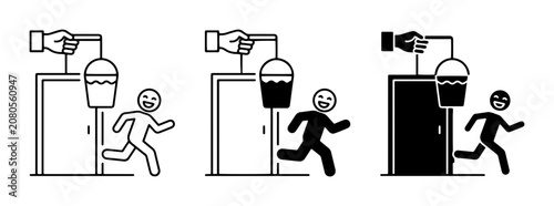 Bild auf Leinwand Prank, Practical Joke, Water Bucket Trap Icons