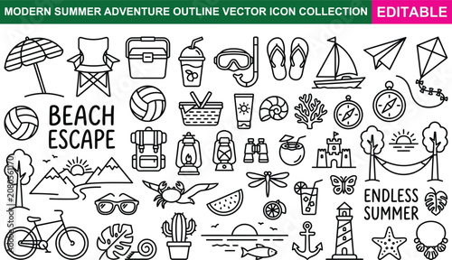 Photos Modern summer icons collection, editable vector, beach escape, endless summer