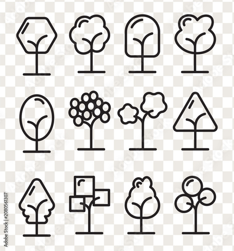 Minimalist line art tree outlines pack for ecology charts