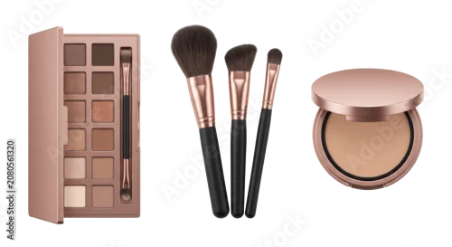 Fototapeta na wymiar Luxury cosmetic makeup palette brushes and compact powder