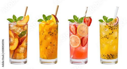 Canvastavla Assorted refreshing fruit iced tea drinks in tall glasses