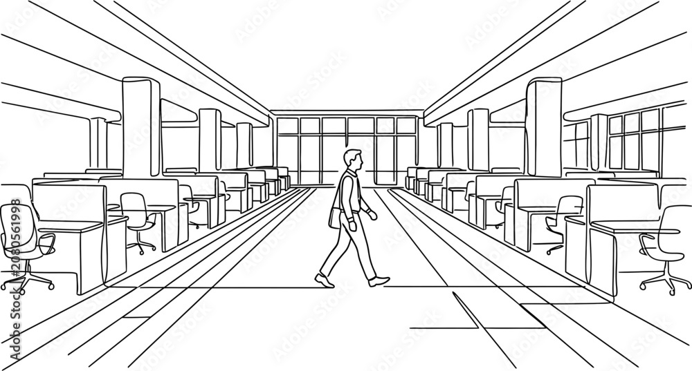 Fototapeta premium A businessman walking through a modern open plan office space.