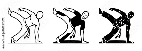 Bild auf Leinwand Capoeira Fighter Silhouette, Martial Arts Kick Icon, Dynamic Movement Vector
