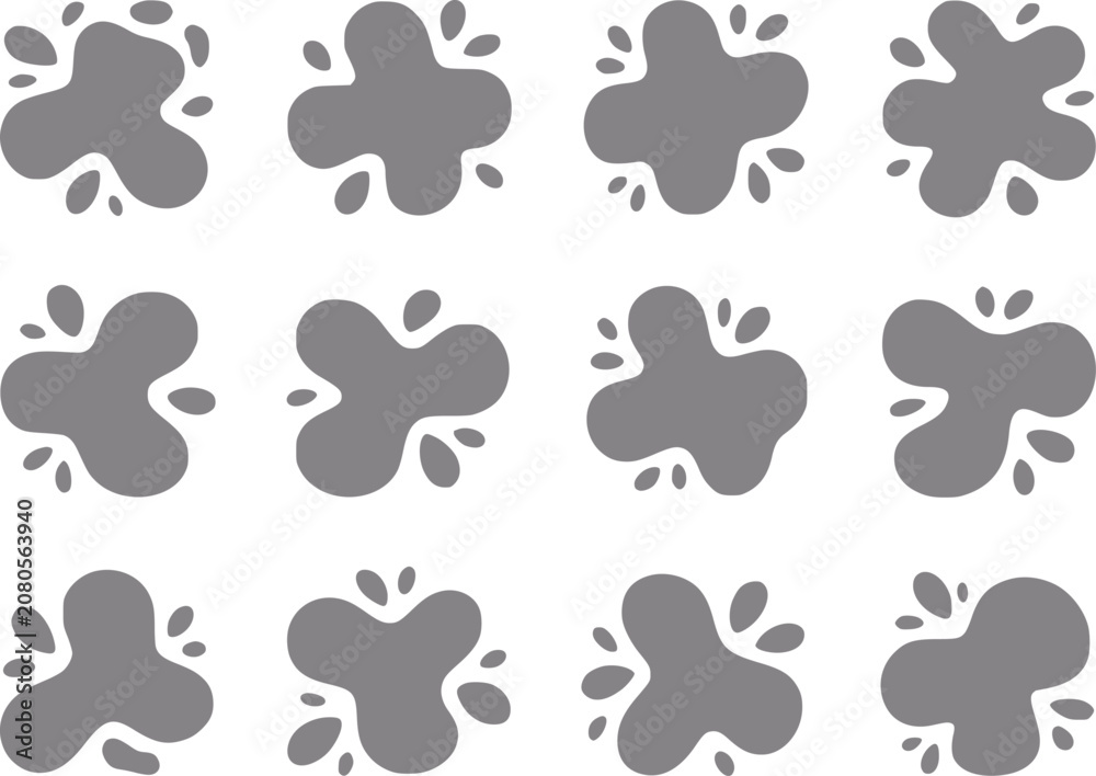 Fototapeta premium Collection of abstract gray splatter shapes on white background