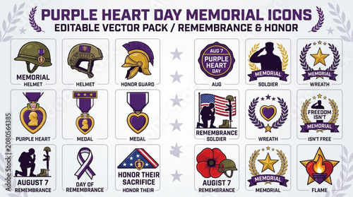 Foto Purple heart day memorial icons for honor