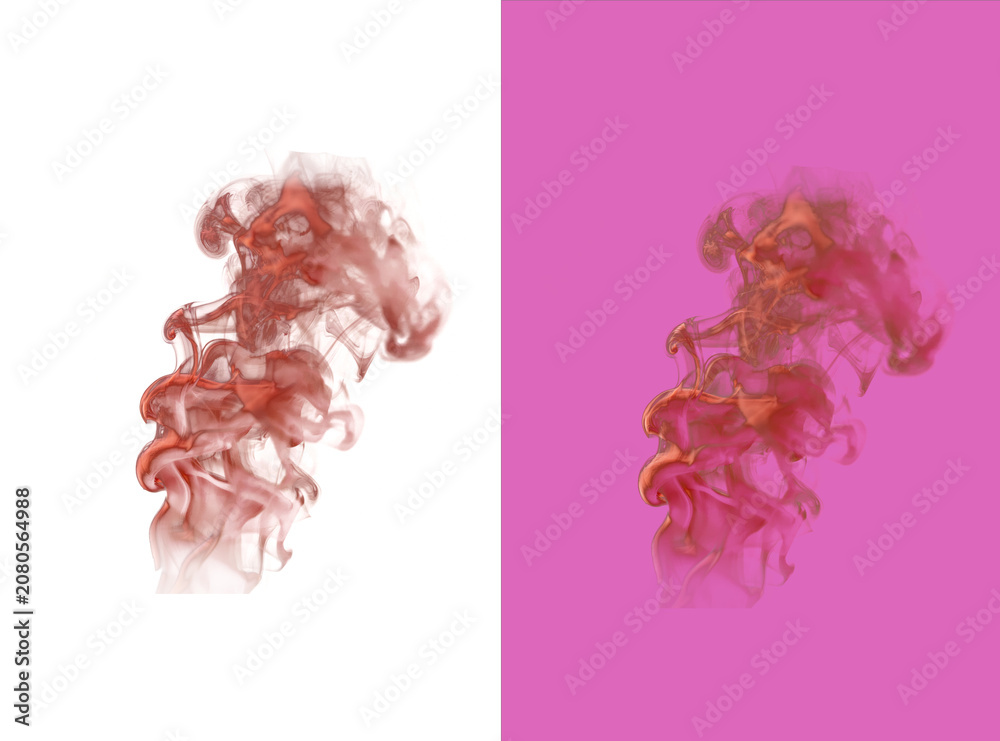 Fototapeta premium A plume of vibrant red smoke or ink swirling in a fluid motion, captured against a white background, and a solid, for contrast isolated on a transparent background