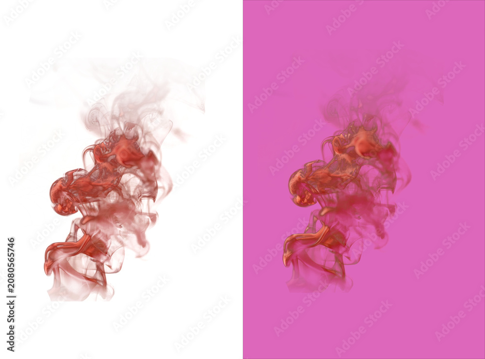 Fototapeta premium A plume of vibrant red smoke or ink swirling in a fluid motion, captured against a white background, and a solid, for contrast isolated on a transparent background