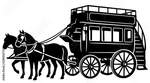 Canvastavla Vintage Horse-Drawn Double-Decker Carriage Illustration