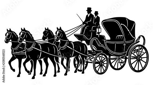 Fotografía Vintage Horse Drawn Carriage with Four Horses and Coachman