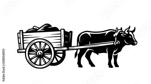 Foto Bullock Cart Loaded with Goods, Rural Transportation, Vintage Farm Equipment Sil