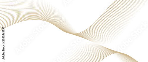 Luxury abstract gold wavy line pattern (guilloche curves) with copy space. Elegant golden color smooth gradient on white background. Premium vector striped texture for banner,