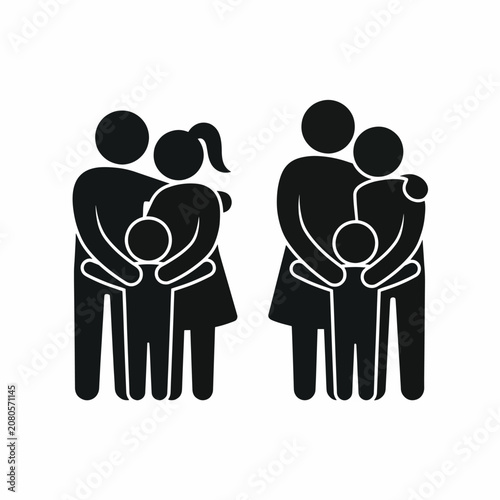 Family Silhouette Icon Set with Parents and Children