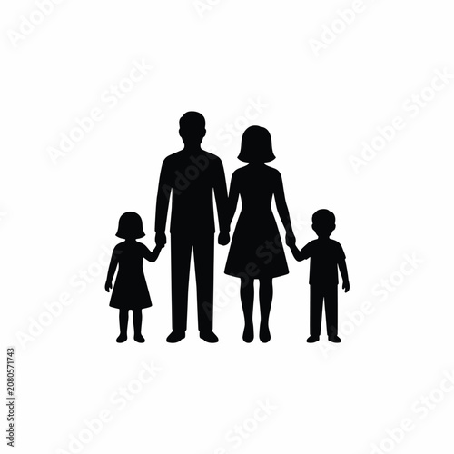 Silhouette of family holding hands together, parents and children