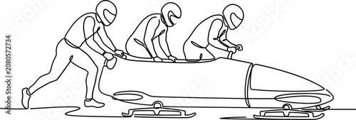 Tableau sur toile Continuous line drawing of bobsleigh team pushing sled.