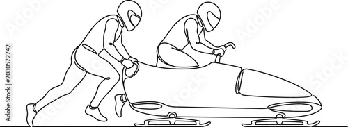 Photos Continuous one line drawing of a bobsleigh team pushing their sled