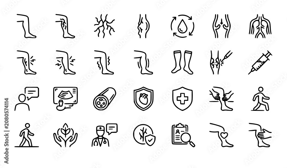 Fototapeta premium varicose, veins, vascular, circulation, blood, leg, swelling, spider, cramps, pain, compression, treatment, therapy, sclerotherapy, laser, diagnosis, prevention, recovery, healthcare, medical, outline