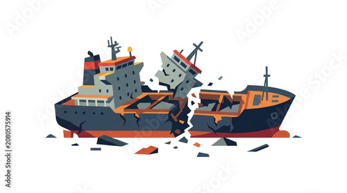 Konstfotografi Broken ship in the sea illustration.