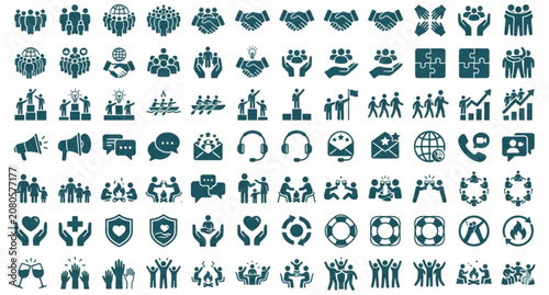Teamwork Community and Human Connection Solid Icon Set