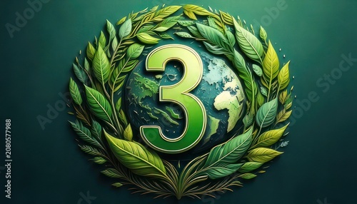 Earth Day 3rd Anniversary Celebration with Green Leaves Wreath.