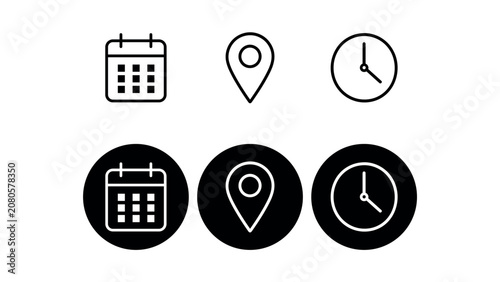 Set of date location and time icons vector illustration