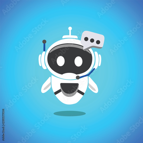 Cute AI Robot Character for Chatbot and Customer Support Flat Vector Illustration
