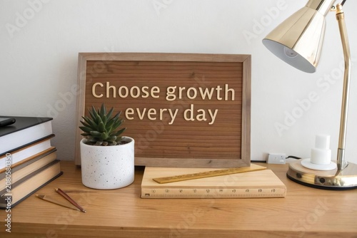 Inspiring Desktop Decor with Growth Message and Minimalist Style