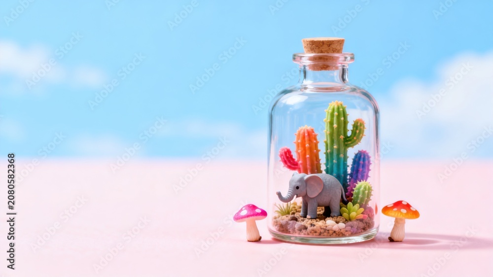 Obraz premium Miniature terrarium with elephant and cacti