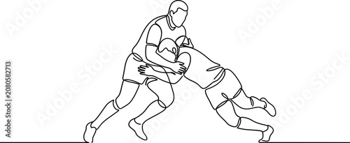 Tableau sur toile Continuous one line drawing of two rugby players tackling.