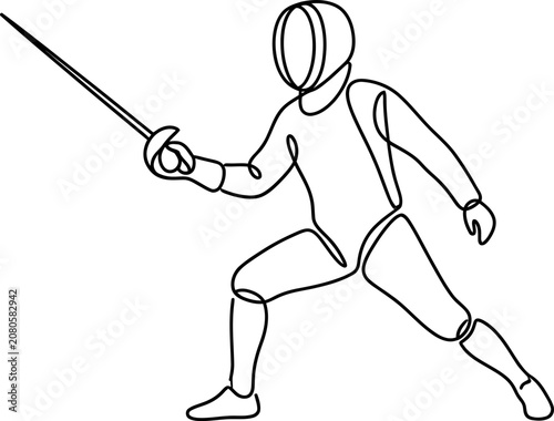Fotografie Continuous line drawing of a fencer athlete holding a sword.