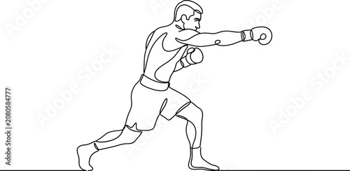 Canvas-taulu Continuous single line drawing of a male boxer throwing a jab punch