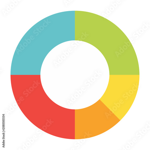 Flat design donut chart with five colorful segments
