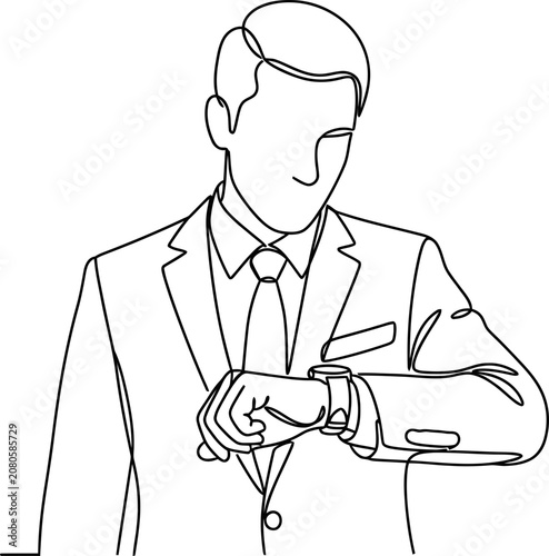Continuous one line drawing of a businessman looking at his wristwatch.