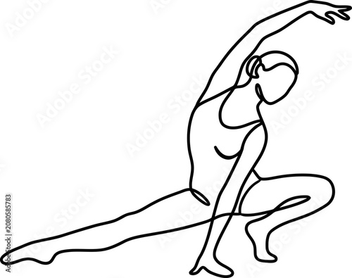 Continuous one line drawing of a female dancer stretching.