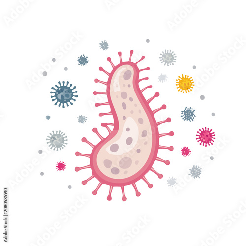 Pink Bacteria and Virus Flat Vector Illustration