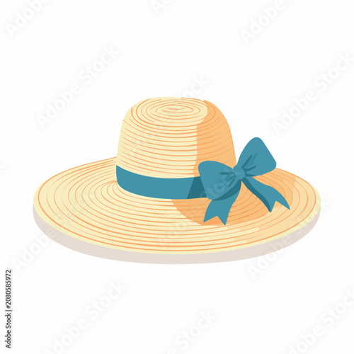Straw Sun Hat with Blue Ribbon and Bow