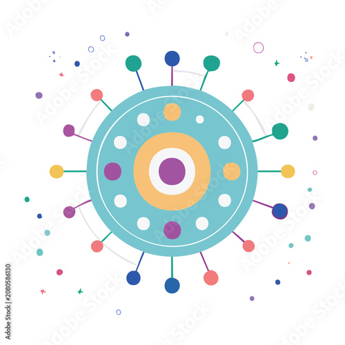 Colorful virus cell illustration with spikes and nucleus
