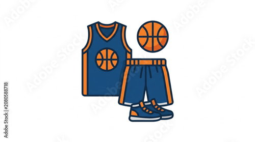 Basketball uniform and equipment for playing the sport.