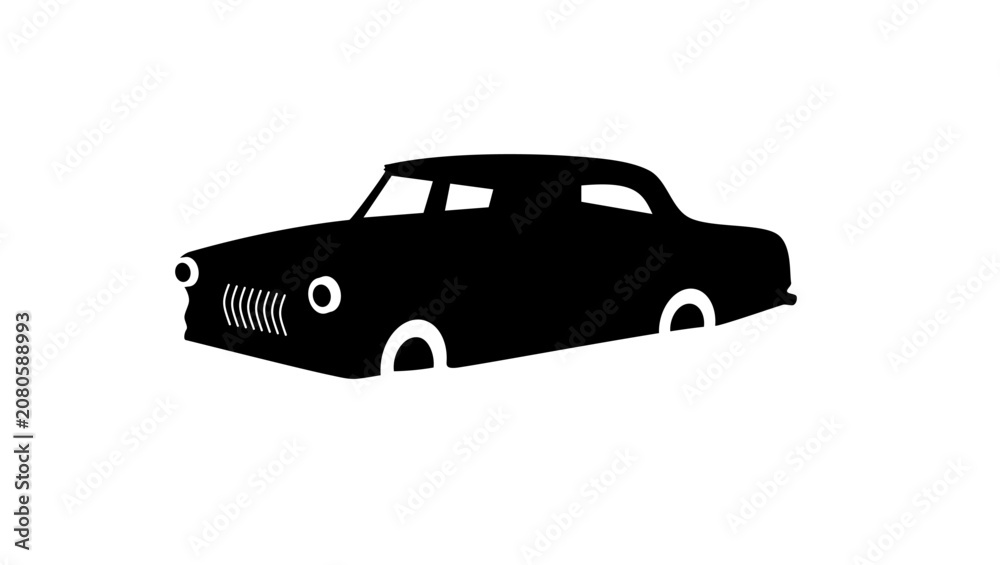 Naklejka premium old car, black isolated vector silhouette