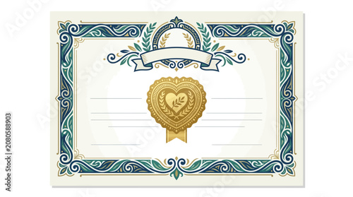 Elegant Blank Certificate Template with Vintage Ornate Border and Gold Heart Seal