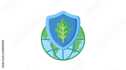Environmental Protection Shield Icon with Earth Globe and Leaf