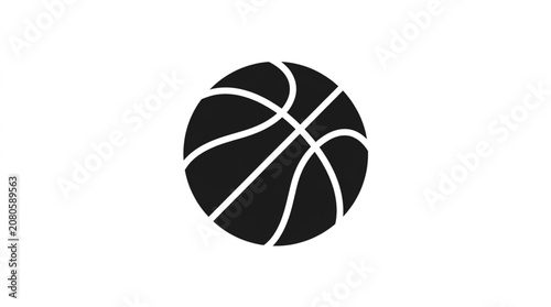 Black basketball isolated on white background graphic.