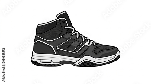 Black high top basketball shoe isolated on white background.
