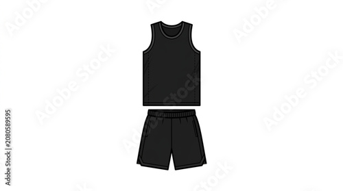 Black Tank Top and Shorts Athletic Sportswear Set.