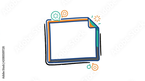 Blank document with colorful doodles and lightbulbs symbolizing ideas.