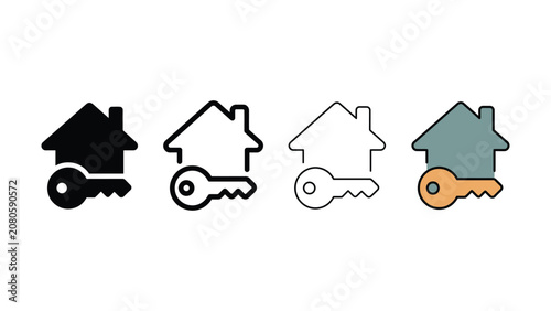 Valokuva Collection of four different house and key icons illustrating concepts of homeow