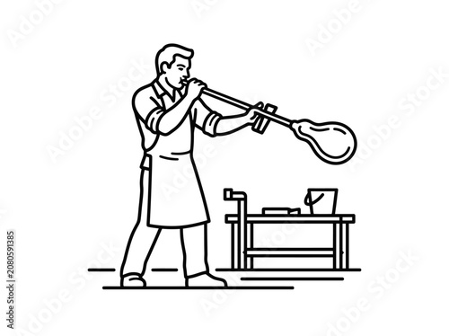 Man skillfully heats metal Vector  object in workshop environment.