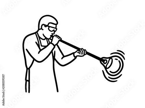 Man wearing safety goggles uses Vector grinding power tool
