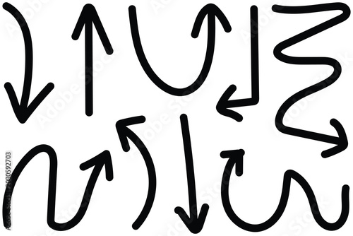 Hand drawn vector graphics with various arrow styles and directions