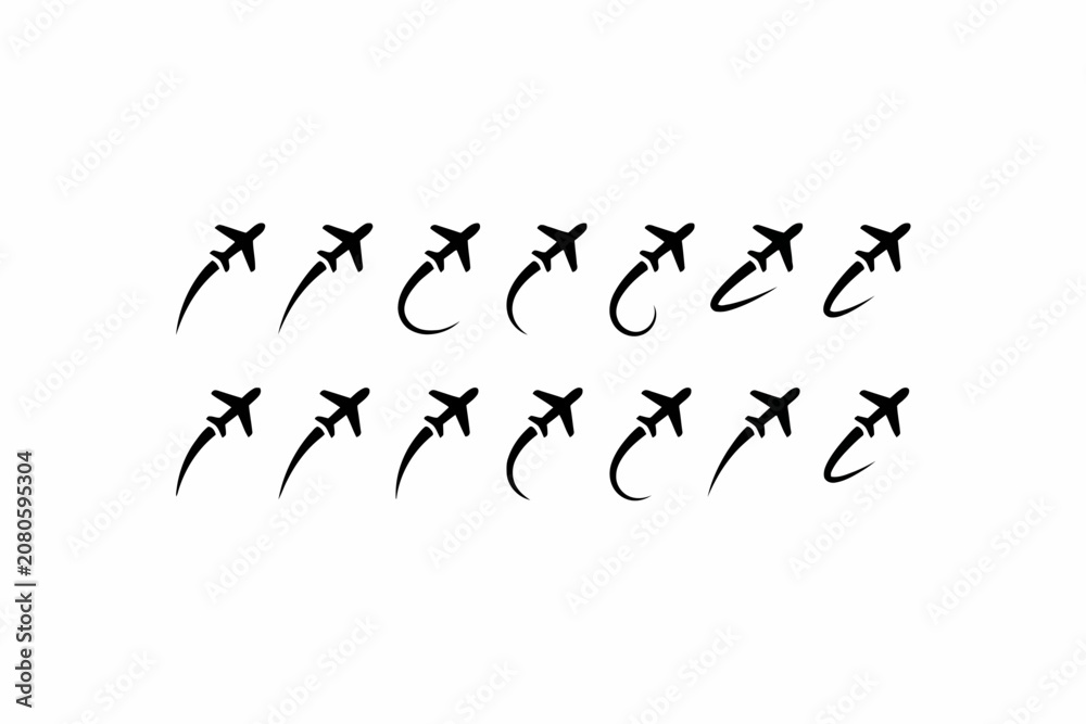 Obraz premium Airplane Icons with Flight Trails Isolated on White Background